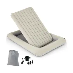 PVC Flocking Inflatable Kids Travel Bed with Double-Sided Mattress and Quick Inflation Design Grey