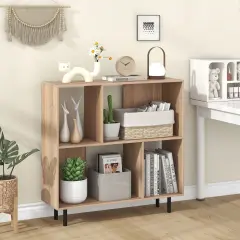 3-Tier Open Shelf Bookcase with 4 Compartments and 4 Metal Support Legs Natural
