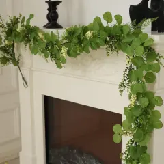 6Ft Artificial Eucalyptus Garland，Real Touch Faux Eucalyptus Decor Vine Garland with Persian Grasses and Berries for Table,Bedroom,Mantelpiece,Outdoor,Wedding Decorations （Light Green）