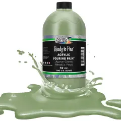 Pouring Masters Agave Green Metallic Pearl Ready to Pour Acrylic Pouring Paint - Premium 32-Ounce Pre-Mixed Fluid Acrylic Paint - Fluid Art Supplies for Canvas, Wood, Paper, Tile & Rocks