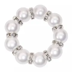 4 White Faux Pearl Beads Silver Rhinestones NAPKIN RINGS Party Event Decorations