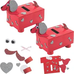 4E's Novelty 1 pc DIY Valentines Mailbox for Kids - DIY Valentines Dog Mailbox with Foam Stickers