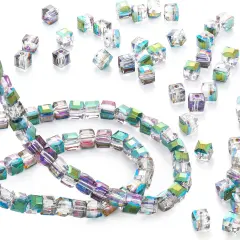 200 Pcs Austrian Crystal Cube Beads Green and Pink Square Glass Bead Quartz Loose Seed Beads