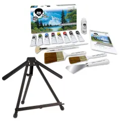 Bob Ross Master Artist Oil Paint Set Bundle with Aluminum Table Easel (2 Items) Paint Set & Easel