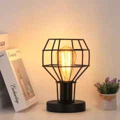 Industrial Vintage Table Lamp Metal Cage Shade Bedside Lamp for Bedroom, Living Room, or Office E26 Bulb Compatible, 59&rdquo; Cord with Switch