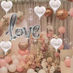 42 Inch Silver LOVE Foil Balloons and 18 Inch Silver Heart Foil Balloons for Valentines Party Wedding Decorations