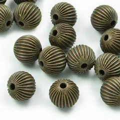 6 Packs of 14mm x 14mm Round Pleated Metal Beads 8 Inch Strand