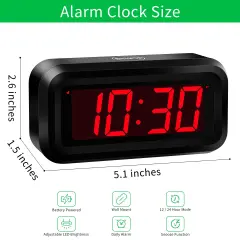 Digital Clock, Small Wall Clock, Battery Operated, Adjustable 3-Level Led Brightness, Dim Night Mode, 12/24Hr, Cordless, Constantly 1.2'' Digits Display for Bedroom/Travel, Easy to Set
