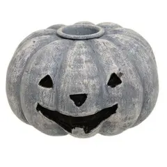 Resin Pumpkin Taper Candle Holder with Smiling Jack O Lantern for Fall Decor