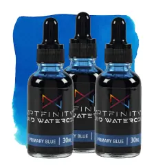 Artfinity Liquid Watercolor Paint 30 ml Bottle - 3 Pack, Primary Blue - Vibrant Dye-Based Liquid Watercolor w/ Glass Pipette, Fast-Drying, Fine Art Paint for Calligraphy & Airbrushing