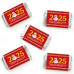 Big Dot of Happiness 2025 Year of the Snake - Mini Candy Bar Wrapper Stickers - Lunar New Year Small Favors - 40 Count