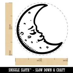 Sleeping Crescent Moon Vintage Face Self-Inking Rubber Stamp Crafting Planners Green