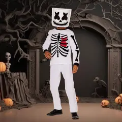Kids Marshmello Black and White Mello Skeleton Costume Halloween DJ Mask Shirt Dress Up Outfit