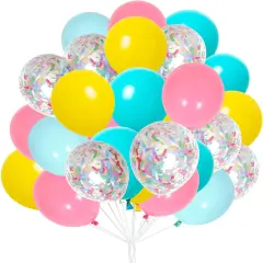 60pcs Yellow Red Blue Macaron Balloons and Colorful Strip Confetti Balloons for Wedding Bridal Shower Birthday Party Baby Shower Decoration