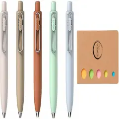 Ballpoint One P Gel Ink Rollerball pen, 0.38mm Black Ink, 5 Body Colors set Sticky Note