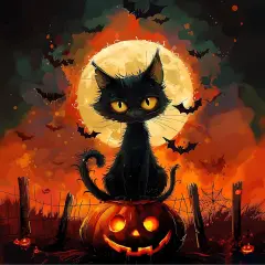 Halloween Cat Diamond Art Painting Kits for Adults, Round 5D Full Drill Diamond Dots Paintings Set for Beginners DIY Crafts