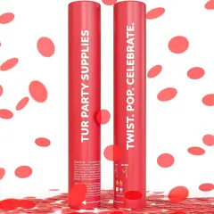 2 Pack Confetti Cannon Confetti Poppers | Biodegradable Red Confetti | Launches Up to 25ft | Giant (12 in) | Party Poppers for Graduation, Birthdays, Weddings, and Memorial Day