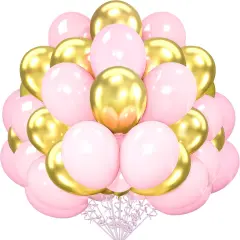 Pink and Gold Balloons 12 inch 100 Pack Matte Light Pink Matellic Gold Chrome Latex