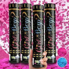 Gender Reveal Confetti Powder Cannon Biodegradable Baby Boy Blue Baby Girl Pink Gender Reveal Poppers - He or She What Will it Bee Baby Shower Baby Party Decorations Supplies Confetti Sticks (4 Pink)