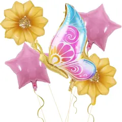 5 PCS Butterfly Foil Balloons Suit With Sunflower Pentagram Foil Balloons