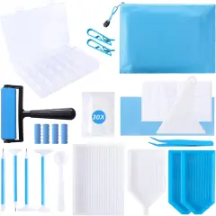 61PCS 5D Diamonds Art Accessories and Tools Kits with Diamond Painting Roller and Diamond Art Storage Box for Adults or Kids（Blue）
