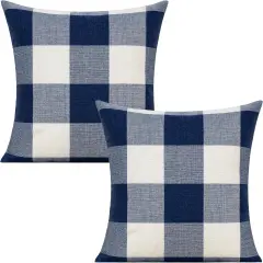 Outdoor Blue Throw Pillow Covers 18x18 Set of 2 Buffalo Plaids Check Summer Front Porch Decorative Gingham Cushion Cases Home Decor Farmhouse for Patio Furniture Couch Bed Sofa,Navy Blue White