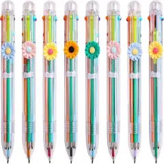 Multicolor Pens 0.5, 6-in-1 Daisy Flower Ballpoint Pens,Ballpoint Gift Clear Barrel Pens for Office School Supplies Students Planner Journaling,Assorted Ink. (8)