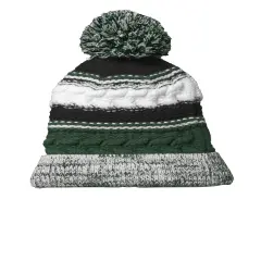 Sport-Tek&reg; Pom Pom Team Beanie For Grn/Blk/Wh