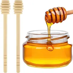 2 Pcs Wooden Honey Mixing Stirrers 6 Inch / 15cm Mini Reusable Wooden Dipper Sticks Server for Honey and Syrup Jar Dispense Drizzle Jam Honey Dippers Spoons Honeycomb Sticks