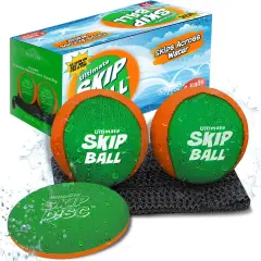 Activ Life 2 Pack Water Skipping Ball with Skip Disc, Pool Balls for Swimming Pools, Toys for Kids Aged 7-14, Easter Basket Stuffer Gift (Green Orange)