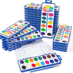 16 Colors Watercolor Paint Set Bulk, Pack of 24, Watercolor Paint Set with Paint Brushes for Kids and Adults, Washable Paint for Classroom, Parties, Kindergarten and Art Activities