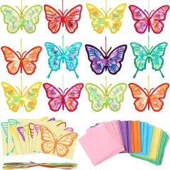 32 Pcs Butterfly Suncatchers Paper Craft Set DIY Butterfly Shaped Stained Glass Effect Tissue Paper Kits Bulk for Window Classroom Activities Art Summer Party Decorations Favors Gift