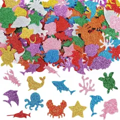 300 Pieces Glitter Sea Animal Foam Stickers, Colorful Ocean Sea Fish Foam Stickers Bulk Self-Adhesive for Arts Crafts Ocean Theme Party Favors Decoration Home DIY Supplies