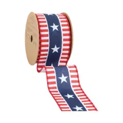 LaRibbons 2 1/2" Wired Ribbon | Red/White/Blue Stars and Stripes | 10 Yard Roll