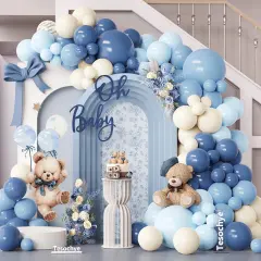Dusty Blue Balloon Arch Garland Kit, 141pcs Dusty Blue & Ivory White Balloons