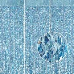 3 Pack 3.3 ft x 6.6 ft Tinsel Foil Fringe Curtain Blue - Foil Fringe Backdrop Wall Curtains for Baby Shower,Mermaid,Under The Sea,Ocean,Frozen Party Decorations