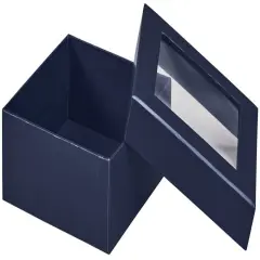Pack/3: Navy Blue Window - Rigid Gourmet Gift Box - 5-1/2 x 5-1/2 x 2"