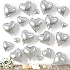 Silver Heart Balloons, Heart Shaped Ballons, 20 Pcs 5/10/18 inch Silver Foil Love Balloons for Valentine's Day Decorations Wedding Engagement Bridal Showers Anniversary Celebrations