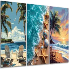 Beach Diamond Painting Kits for Adults-3 Pack Diamond Art Kits for Adults,Round 5D Seaside Landscape Gem Art Kit for Adult DIY Crafts Kit Gift Home Wall Decor Gifts