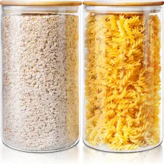 Extra Large Glass Flour and Sugar Storage Containers with Airtight Lids,132 floz x2 [Set of 2] Big Glass Jars with Bamboo Lids, Air Tight Food Storage Jars for Cereal, Pasta, Rice, Coffee