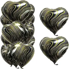 20Pcs 18 inch Marble Black Foil Mylar Heart Shape Balloons Decorations Valentines Birthday Wedding Baby Shower Party (Marble Black)