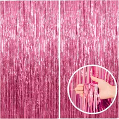 2 Pack Pink Backdrop Party Decorations Tinsel Curtain Party Backdrop Foil Fringe Birthday Decorations Photo Booth Streamer Backdrop Pink Theme Bachelorette Graduation Party Decorations