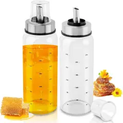 Honey Dispenser,Glass Honey Dispenser Pot 10 OZ,Honey Dispenser No Drip,Maple Syrup Dispenser with Silicone Base for Bread,Beautiful Honey Pot,Perfect Honey Container(2pcs)