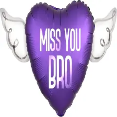 Miss You Bro, Balloons heart shaped with angel wings (Purple)