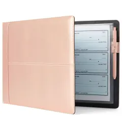 7 Ring Business Check Binder for Checkbooks Organization, Financial Records, Personal and Corporate Use, Rose Gold Faux Leather Folder for 600 Checks (14 x 10 Inches)
