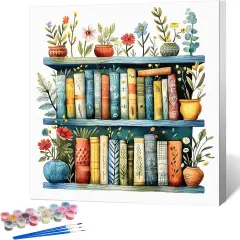 Framed Paint by Numbers Kit for Adults Beginner Bookshelf,10 X 10 Inch