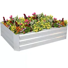 Galvanized Steel Rectangle Raised Garden Bed - 47 in - Silver