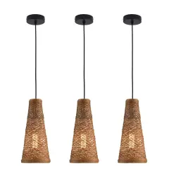 3Pcs Bamboo Wicker Rattan Shade Pendant Light Art Hanging Ceiling Lamp Fixture