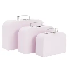 Set of 3 Different Sizes of Paperboard Suitcases with Metal Handles, Decorative Cardboard Storage Boxes (Lavender) Purple