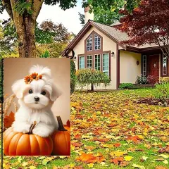 12x18 Inch - Happy Fall Dog Thanksgiving Garden Yard Flag (Maltese Dog)